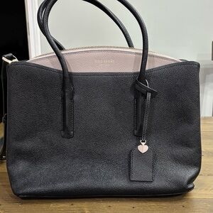 Kate Spade Margaux Large Satchel in Black/Pink Refined Grain Leather